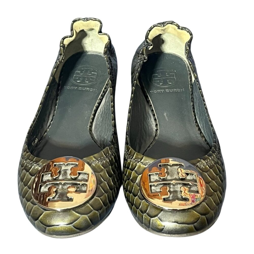 Tory Burch Metallic Snake Pattern Loafers
